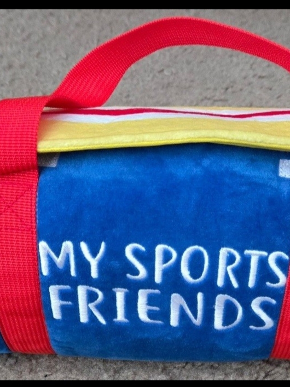 Blue 'My Sports Friends' Plush Roller Bag with Red Strap
